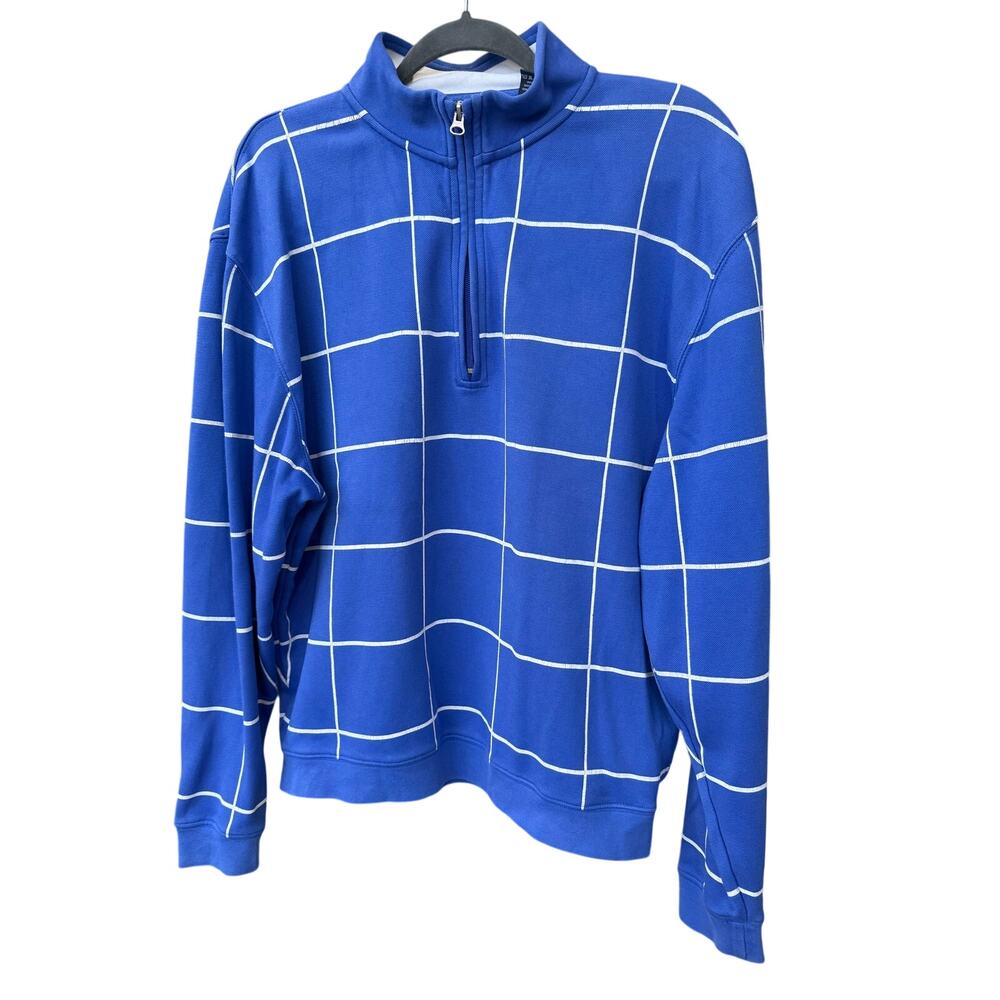 Alan Flusser Golf Men's Quarter Zip Pullover Sweater Blue Windowpane Grid L